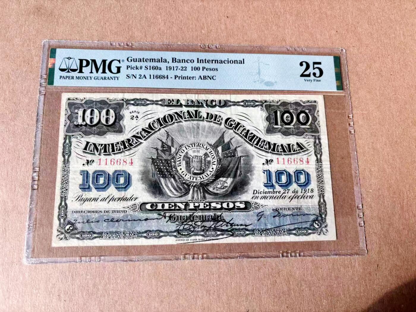 【Blue Auction】世界纸币精拍第782期——18级TOP拍卖/信誉/品质/专业/高效💫 危地马拉 1918年100比索 PMG25