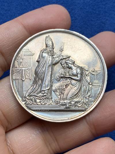 《竞宝斋》第465场 周日，周一，周二，3场连拍 （全场包邮）欢迎送拍 - 法国婚姻与爱情纪念银章，31.88g，41.2mm，蜜蜂边铭