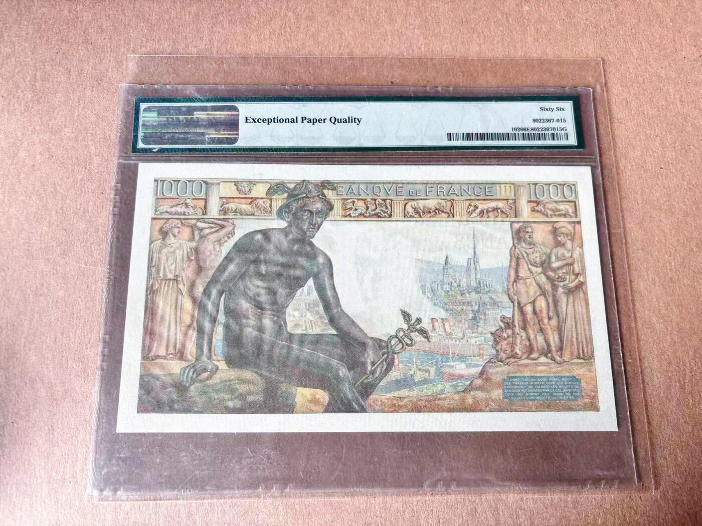 【Blue Auction】世界纸币精拍第782期——18级TOP拍卖/信誉/品质/专业/高效💫 法国1942-44年1000法郎 圣母 墨丘利 大票幅 PMG66EPQ