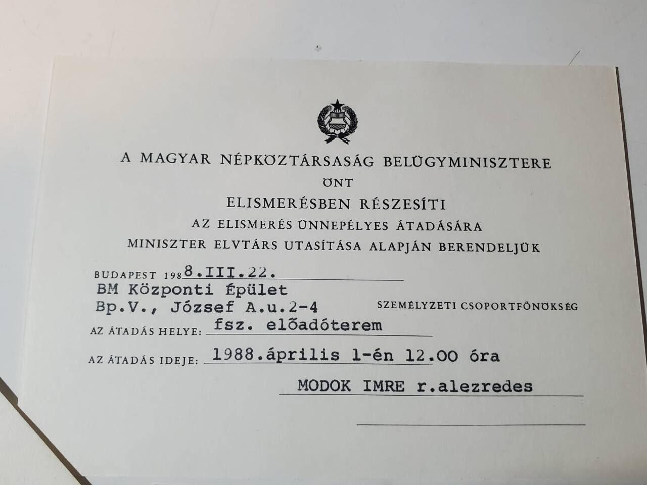 韵星假日军品类拍卖第三十九期暨默多克中校夫妇专场 -- Rimey Holidays Militaria Auction 39 & The Modoks Collection  匈牙利人民共和国默多克中校内务部总部布达佩斯大会会议邀请函会议章程 衣着要求 带原函件