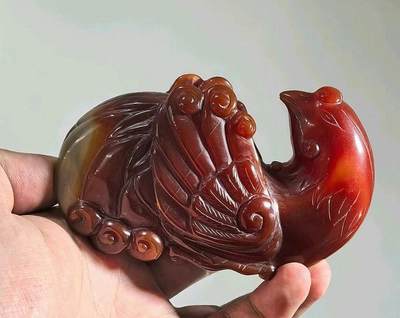 兰馨堂竹雕专场 - 民国创汇玛瑙雕凤凰卧凤摆件笔架  