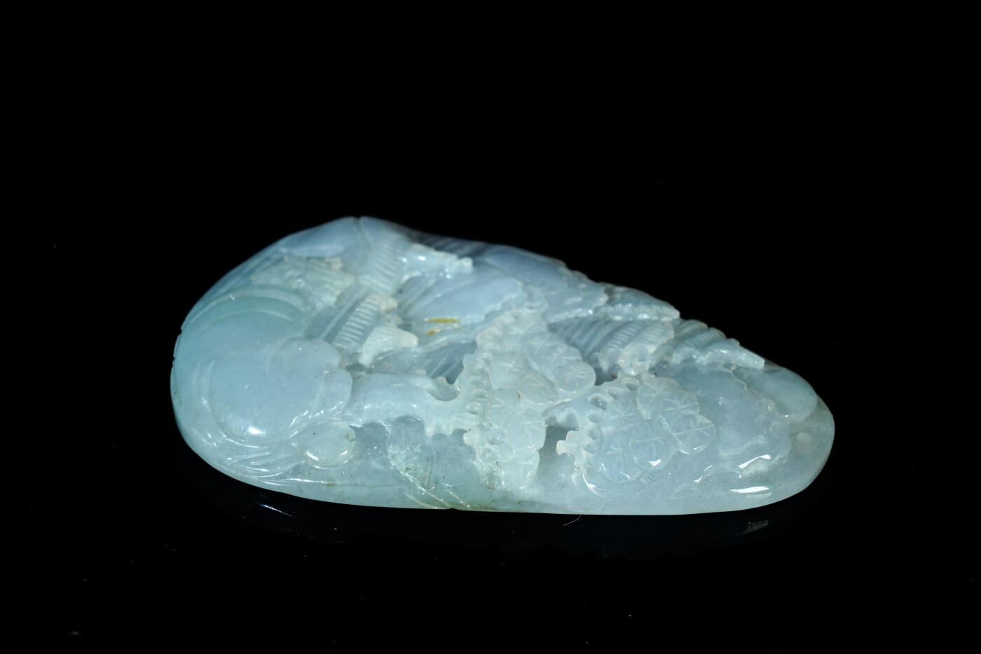 上海都达杂项专场十九（全场包邮） 天然冰糯种翡翠（A货）精雕《松壑清音》挂件90-16