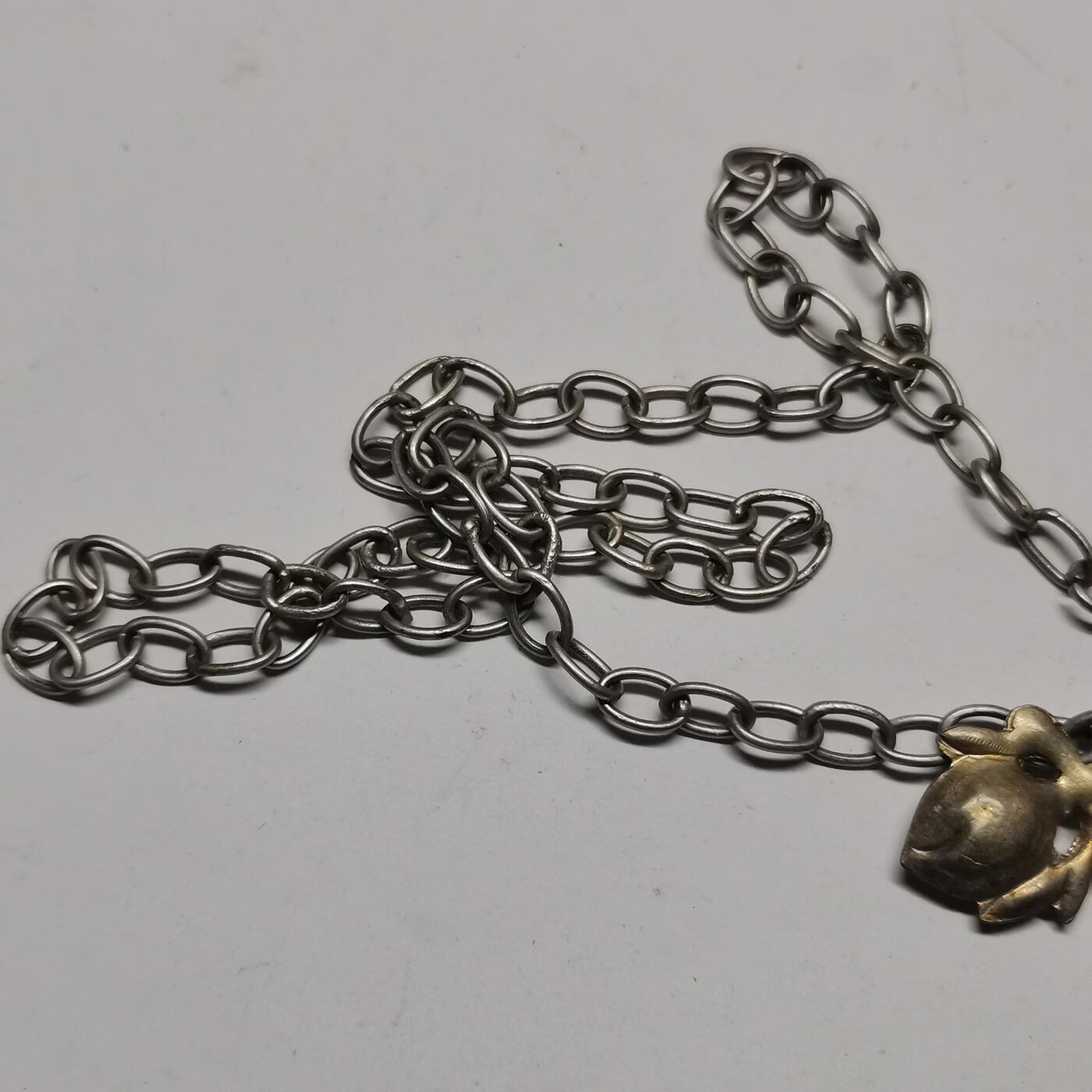 杂件专场98期 清代老银链，老银鎏金麒麟