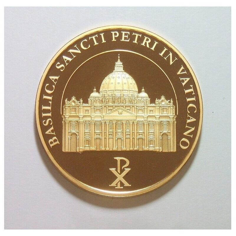 梵蒂冈2013年 教皇本笃十六世+大教堂高浮雕精制大镀金章 40MM