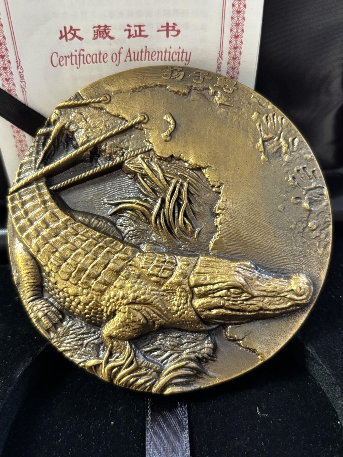 第190期拍卖 中国守望归途珍惜野生动植物扬子鳄和百山祖冷杉黄铜大铜章，直径80毫米，450克