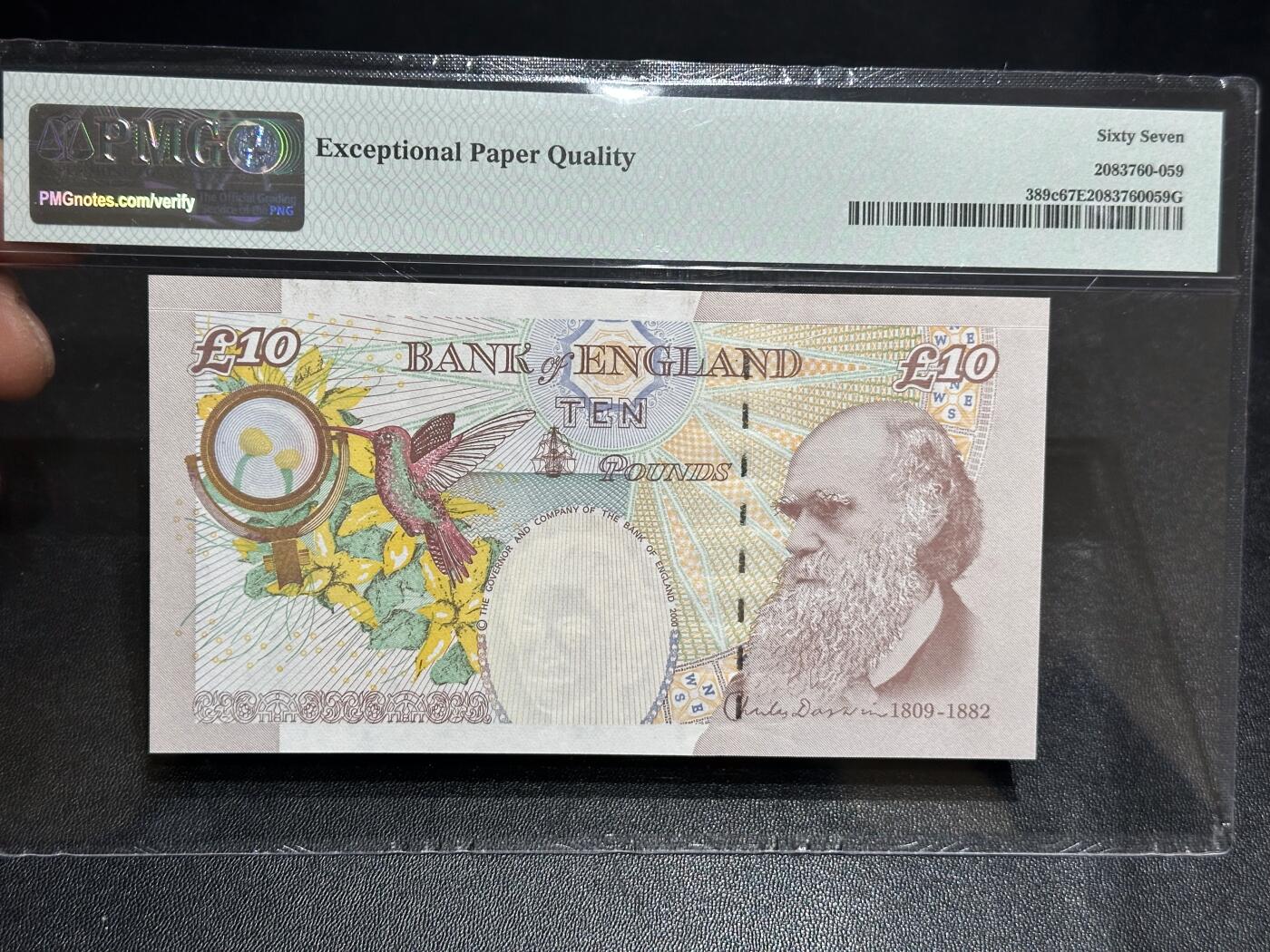 《外钞收藏家》第六百零八期（精选场）（本平台长期征集拍品、欢迎藏友们联系合作） 2000年英国E序列10镑 再版 PMG67