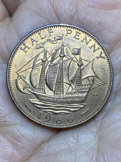2026年第十九场(总第一百八十八场）外国好品散币场(免佣金) - 原光好品–英国🇬🇧1966年1/2便士(伊丽莎白二世青年桂冠第二版)