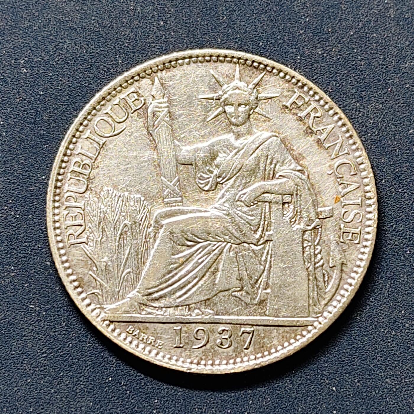 【全场包邮】纯粹捡漏拍500场-持续更新中 法属印支1937年20分银币【25毫米5.4克68%】