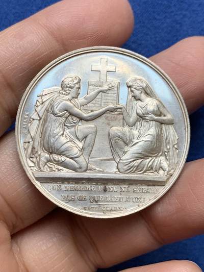 《竞宝斋》第465场 周日，周一，周二，3场连拍 （全场包邮）欢迎送拍 - 法国结婚纪念银章，25.4g，39mm，蜜蜂边铭