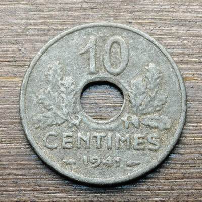 【铜匠收藏】★第144★散币专场 不寄存，30包邮。不满30元，支付5元运费。《接受代拍 代送NGC评级》 - 66【无寄存】法国 1942年 10分 锌币