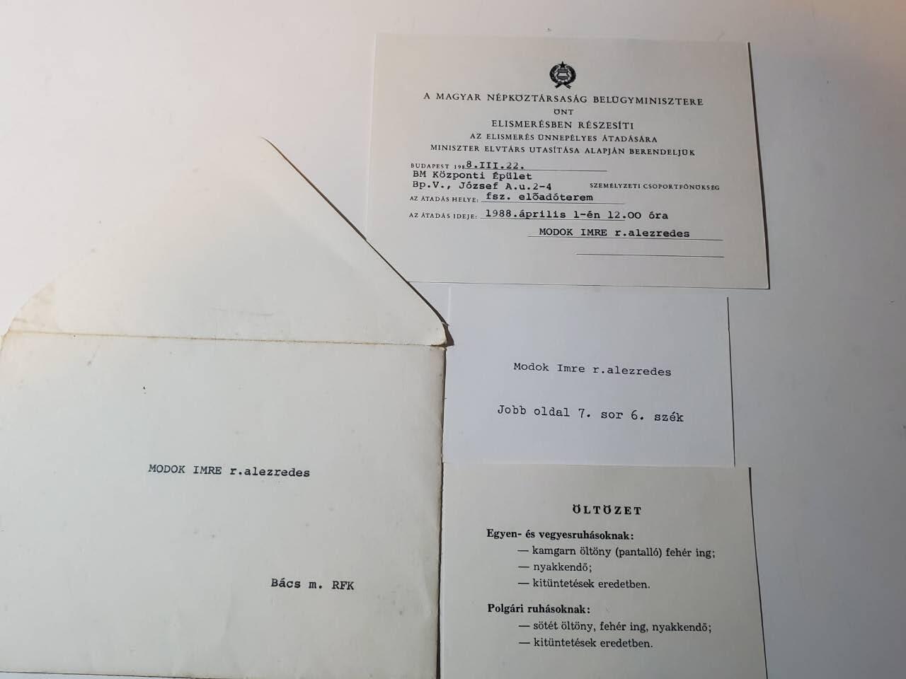 韵星假日军品类拍卖第三十九期暨默多克中校夫妇专场 -- Rimey Holidays Militaria Auction 39 & The Modoks Collection  匈牙利人民共和国默多克中校内务部总部布达佩斯大会会议邀请函会议章程 衣着要求 带原函件