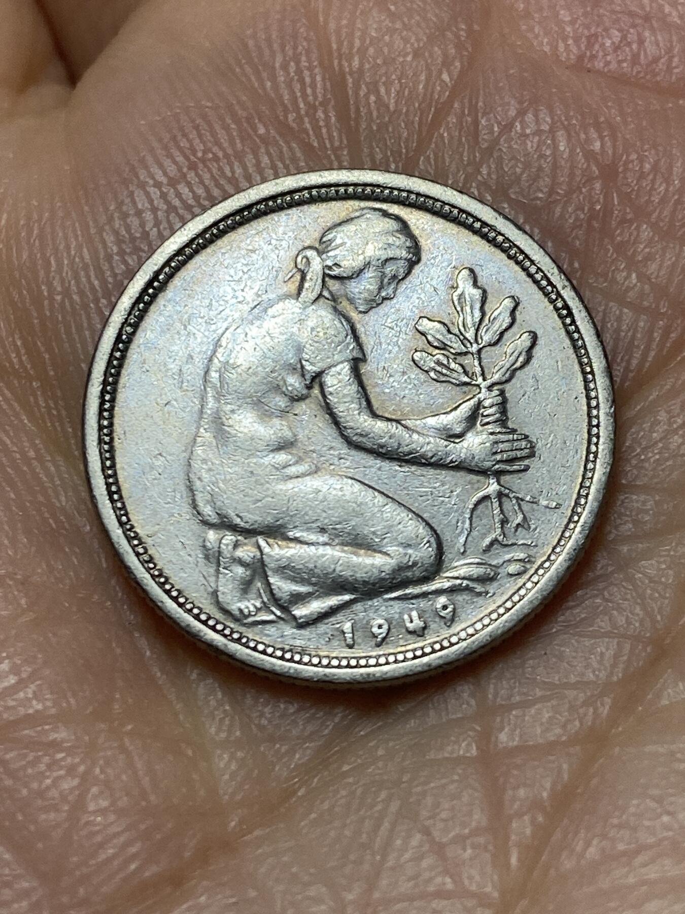 2026年第十九场(总第一百八十八场）外国好品散币场(免佣金) 德国🇩🇪1949年50芬尼(第一版，J标汉堡造)