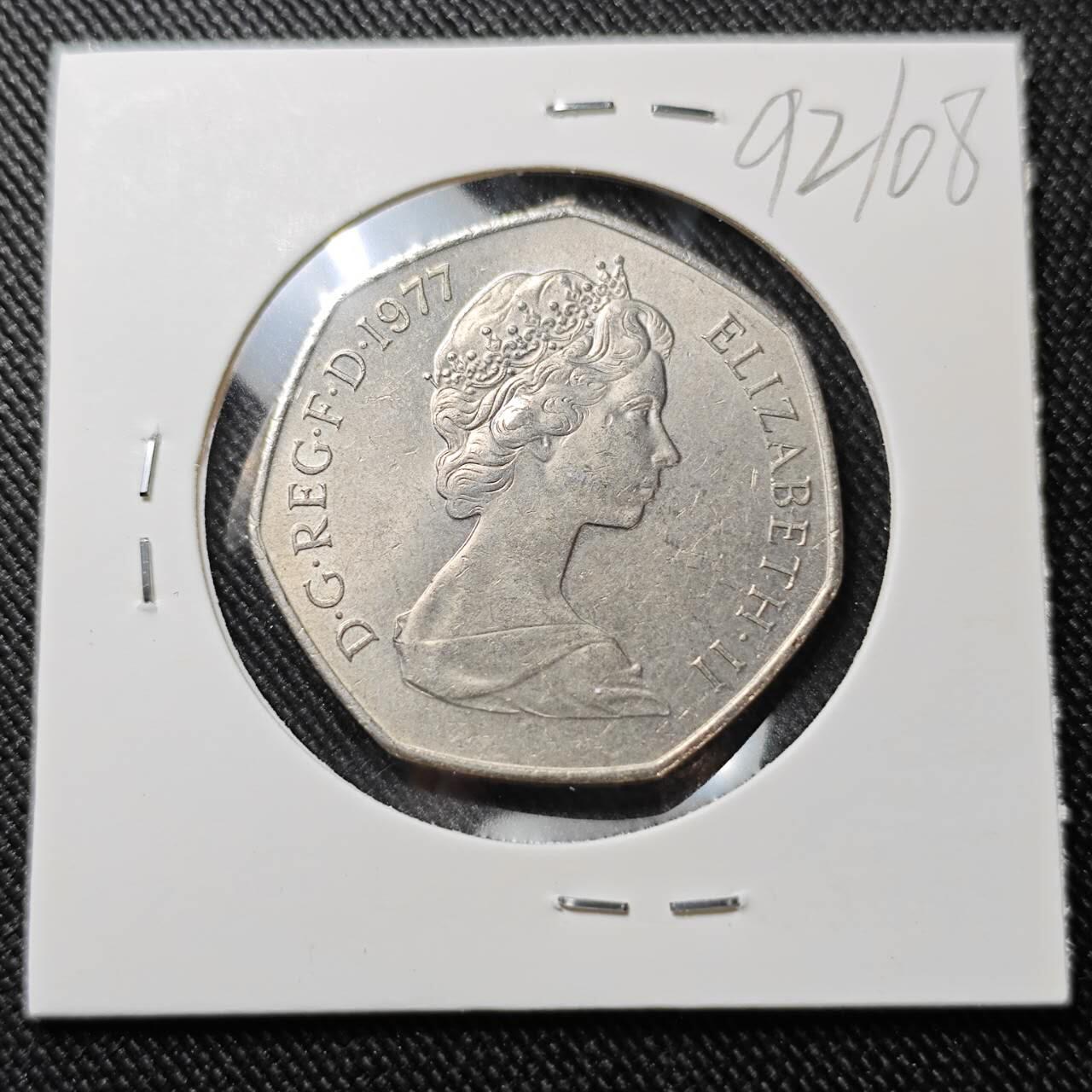 KK钱币收藏小铺  第392期  2月预留时间 周末发货 1977 英国大50便士 