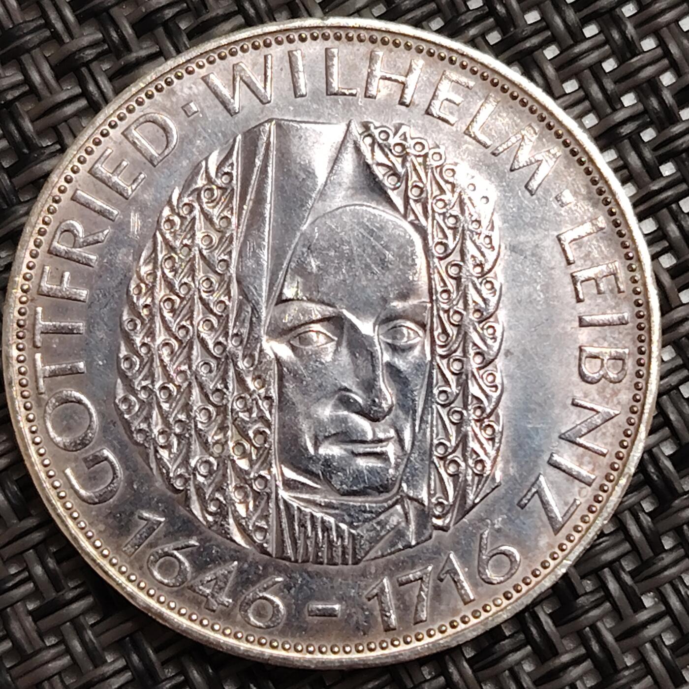 布加迪🐬～世界钱币(上海)🌾第 273 期 /  各国套币和散币 德国🇩🇪 1966年 5马克银币 莱布尼兹纪念