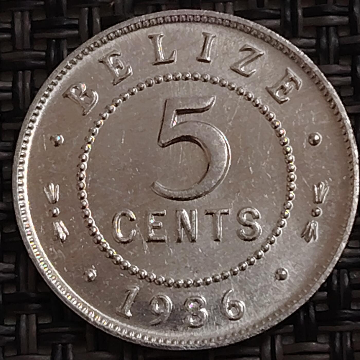 布加迪🐬～世界钱币(上海)🌾第 273 期 /  各国套币和散币 伯利兹🇧🇿 1986年 5分