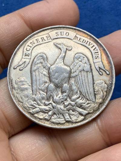 《竞宝斋》第465场 周日，周一，周二，3场连拍 （全场包邮）欢迎送拍 - 法国鲁昂火灾保险公司银章，37.3g，40.8mm，烟斗边铭（1879年）