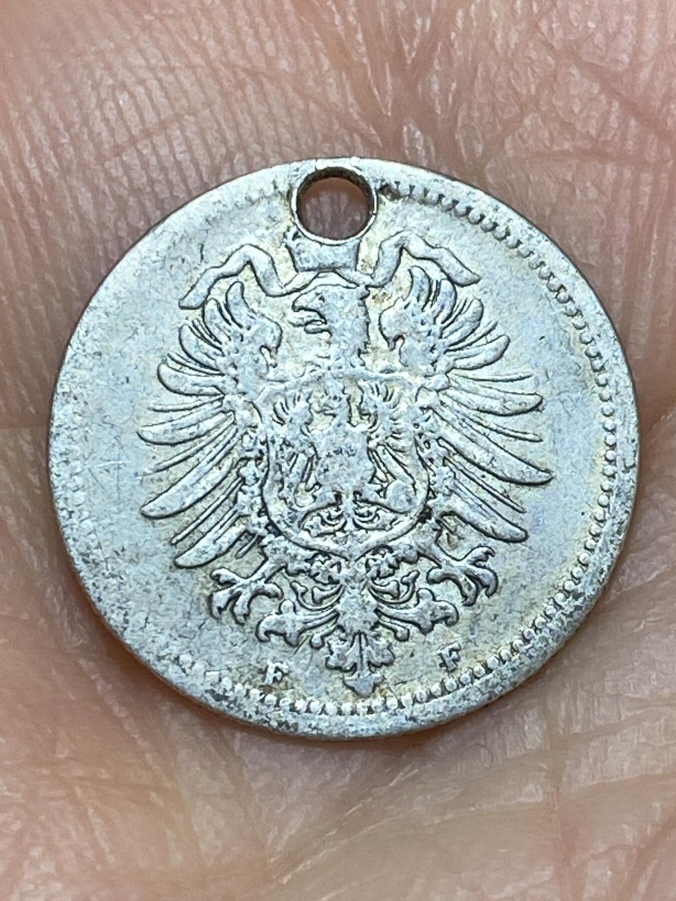 2026年第十九场(总第一百八十八场）外国好品散币场(免佣金) 打孔–德意志帝国1874年20芬尼银币(威廉一世时期，F标斯图加特造，900高银)