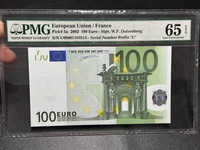 《外钞收藏家》第六百零八期（精选场）（本平台长期征集拍品、欢迎藏友们联系合作） - 2002年 一签100欧元 PMG65 法国版