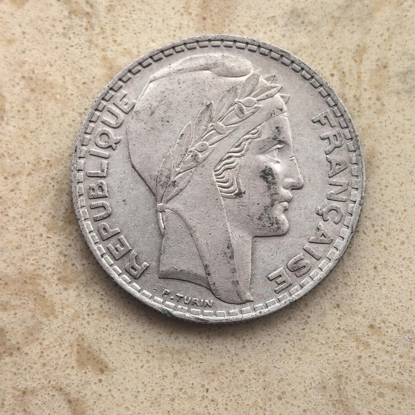 道一币馆币章第一百六十五场 法国1937年谷物女神20法郎银币  20g  640s