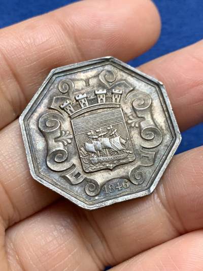 《竞宝斋》第465场 周日，周一，周二，3场连拍 （全场包邮）欢迎送拍 - 1846年法国巴黎屋顶承包商和管道工委员会银质代币，蜜蜂边铭，重：11.82g，直径：31.4mm