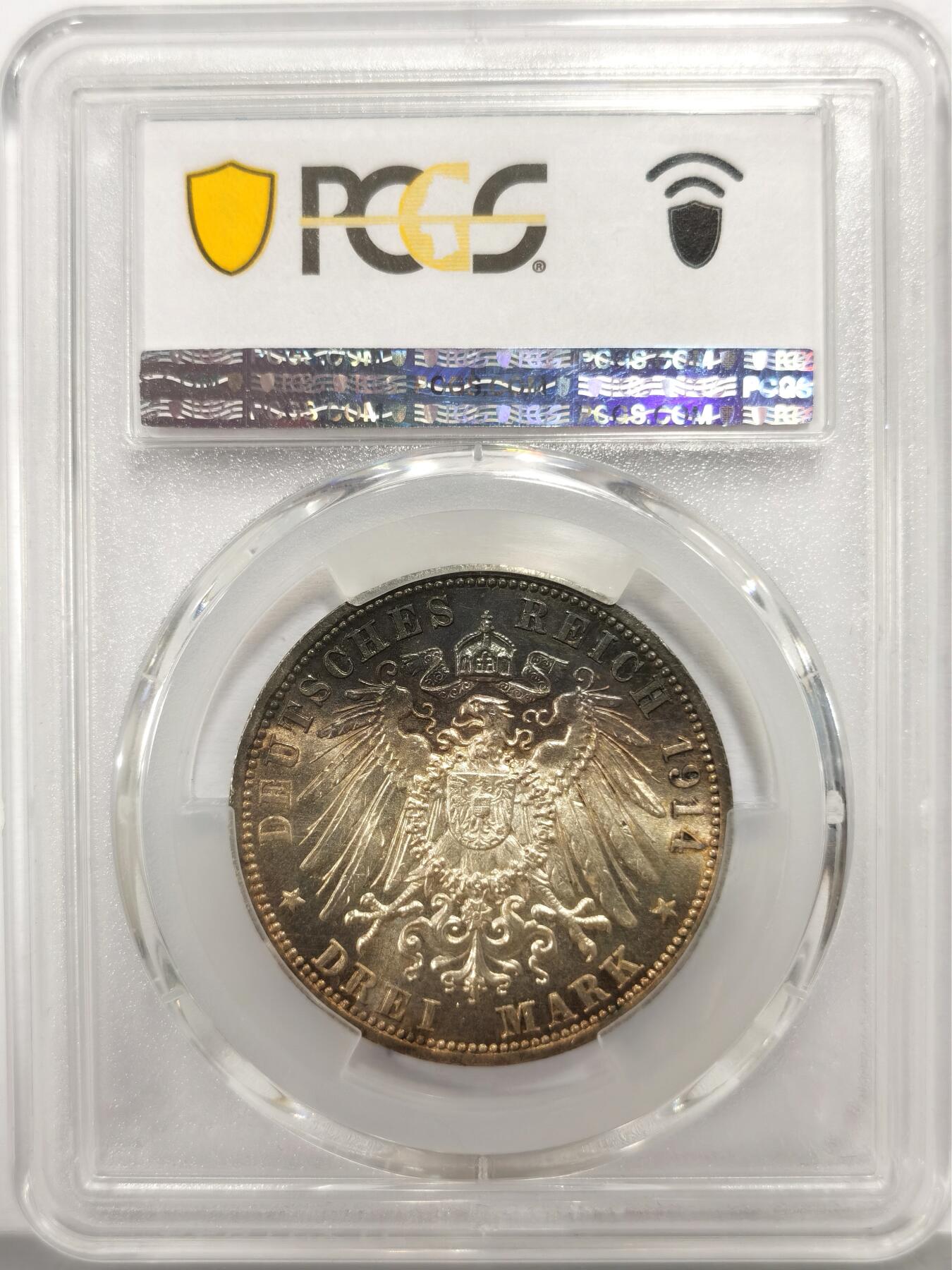 博洋堂“心向春光”2月精品大拍专场暨第160期（全场包邮） PCGS MS62 德国普鲁士1914年A威廉二世3马克 老包浆背面乌云盖顶 绝无仅有