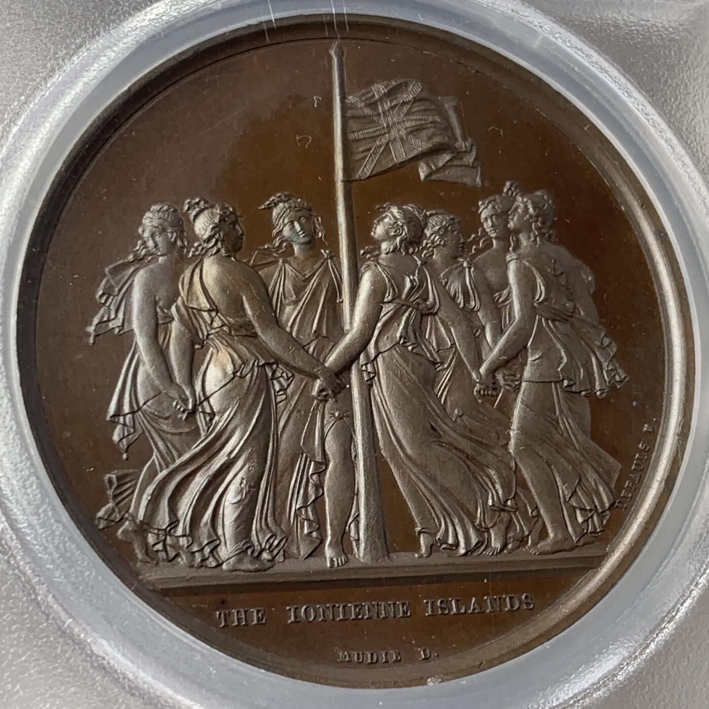 掌中浮雕-藏着的欧洲第052场 PCGS SP64  : 1817年英属爱奥尼亚岛宪法铜章，  41mm
