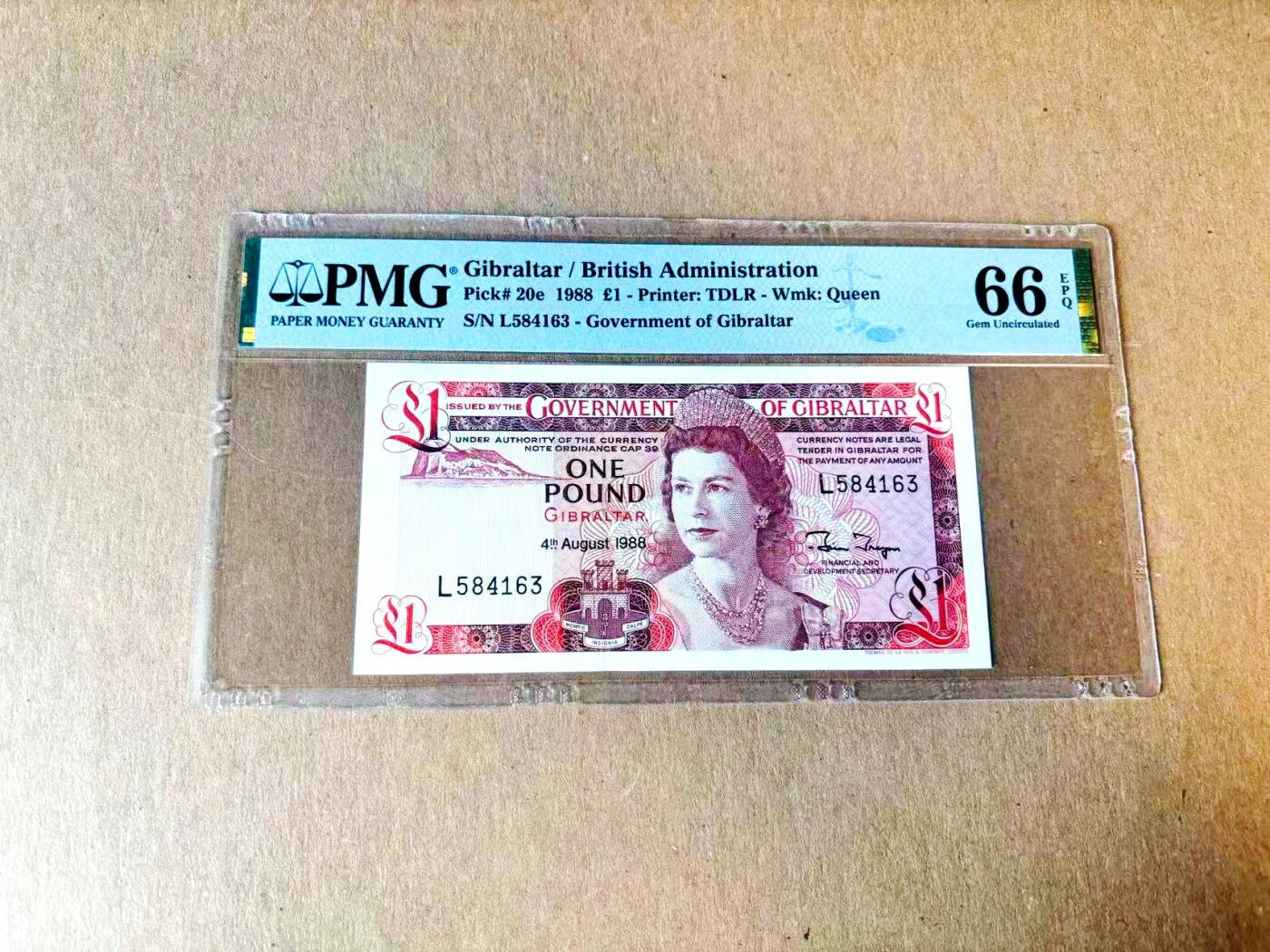 【Blue Auction】世界纸币精拍第782期——18级TOP拍卖/信誉/品质/专业/高效💫 直布罗陀 1988年1镑 高冠女王 PMG66EPQ 
