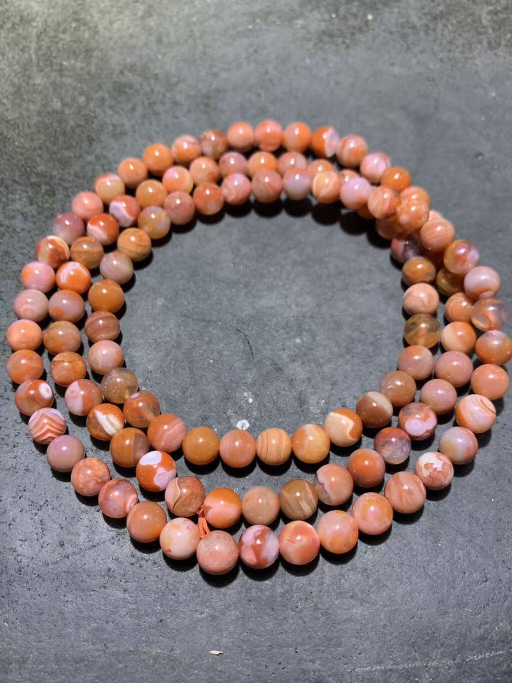 川料南红玛瑙柿子红冰飘108手串一条，