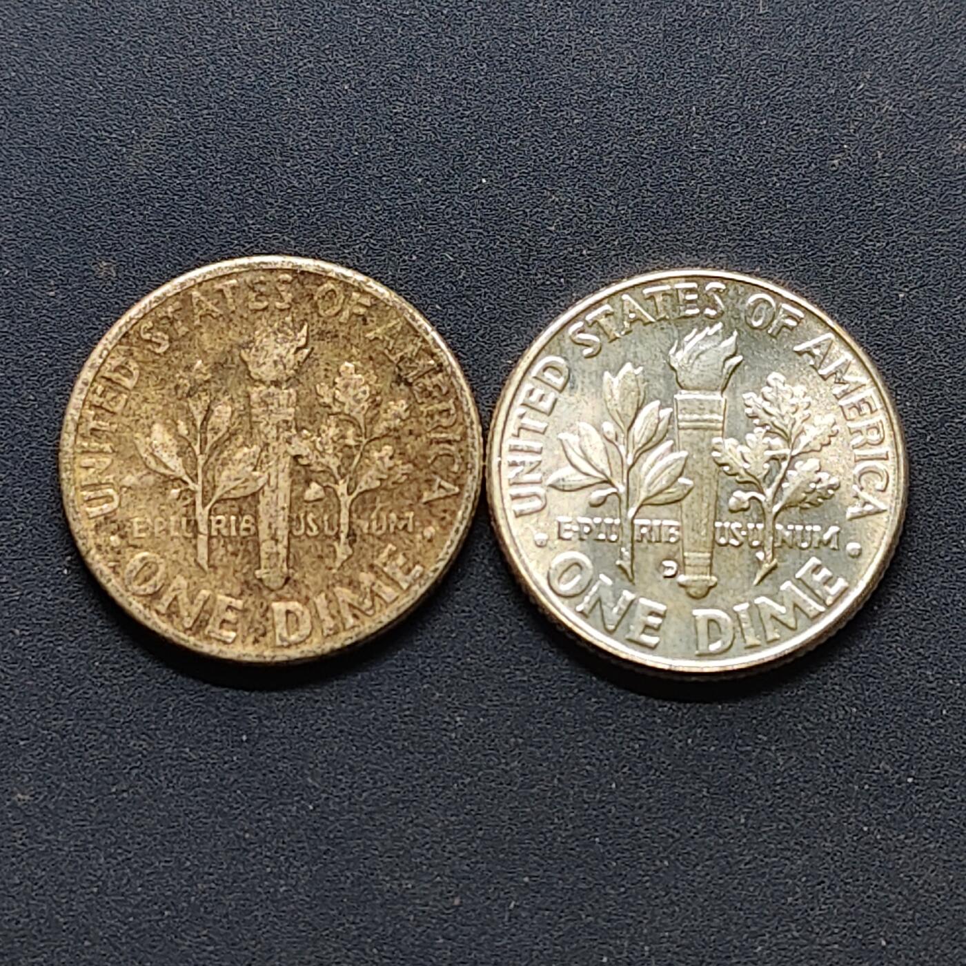 【全场包邮】纯粹捡漏拍500场-持续更新中 美国1949/1960年罗斯福10分银币2枚一组【17.9毫米2.5克90%】