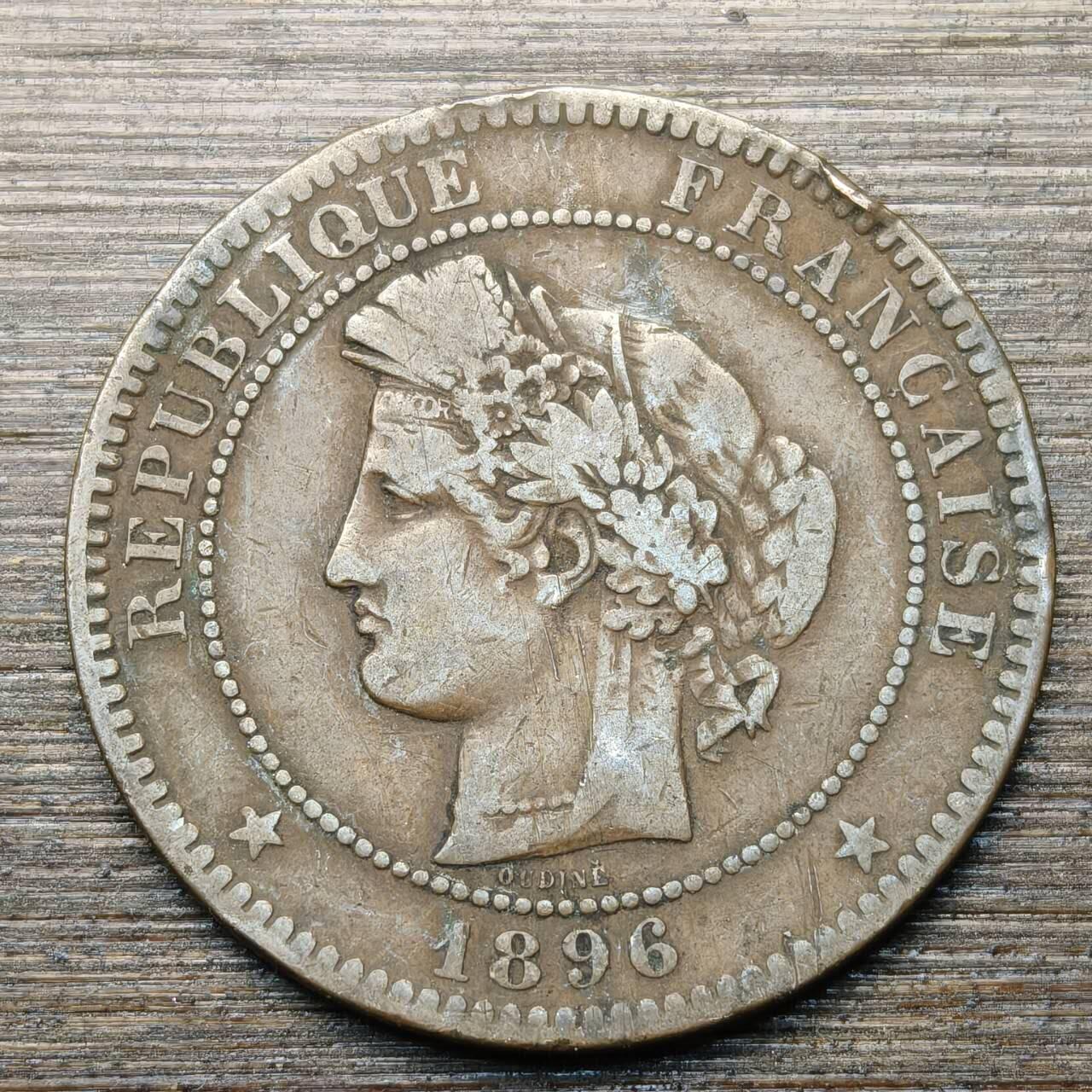 【本场4.12号发货】★第145★散币专场 不寄存，30包邮。不满30元，支付5元运费。《接受代拍 代送NGC评级》 24【无寄存】法国 1896年 谷物女神 10分 铜币