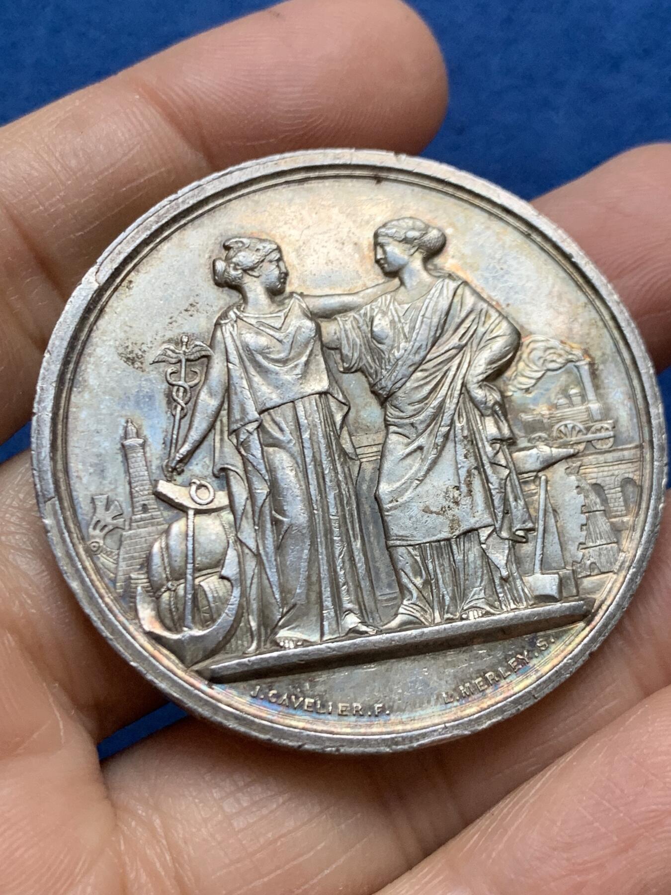 《竞宝斋》第465场 周日，周一，周二，3场连拍 （全场包邮）欢迎送拍 法国巴黎国家商会银章，44.45g，45.3mm，蜜蜂边铭