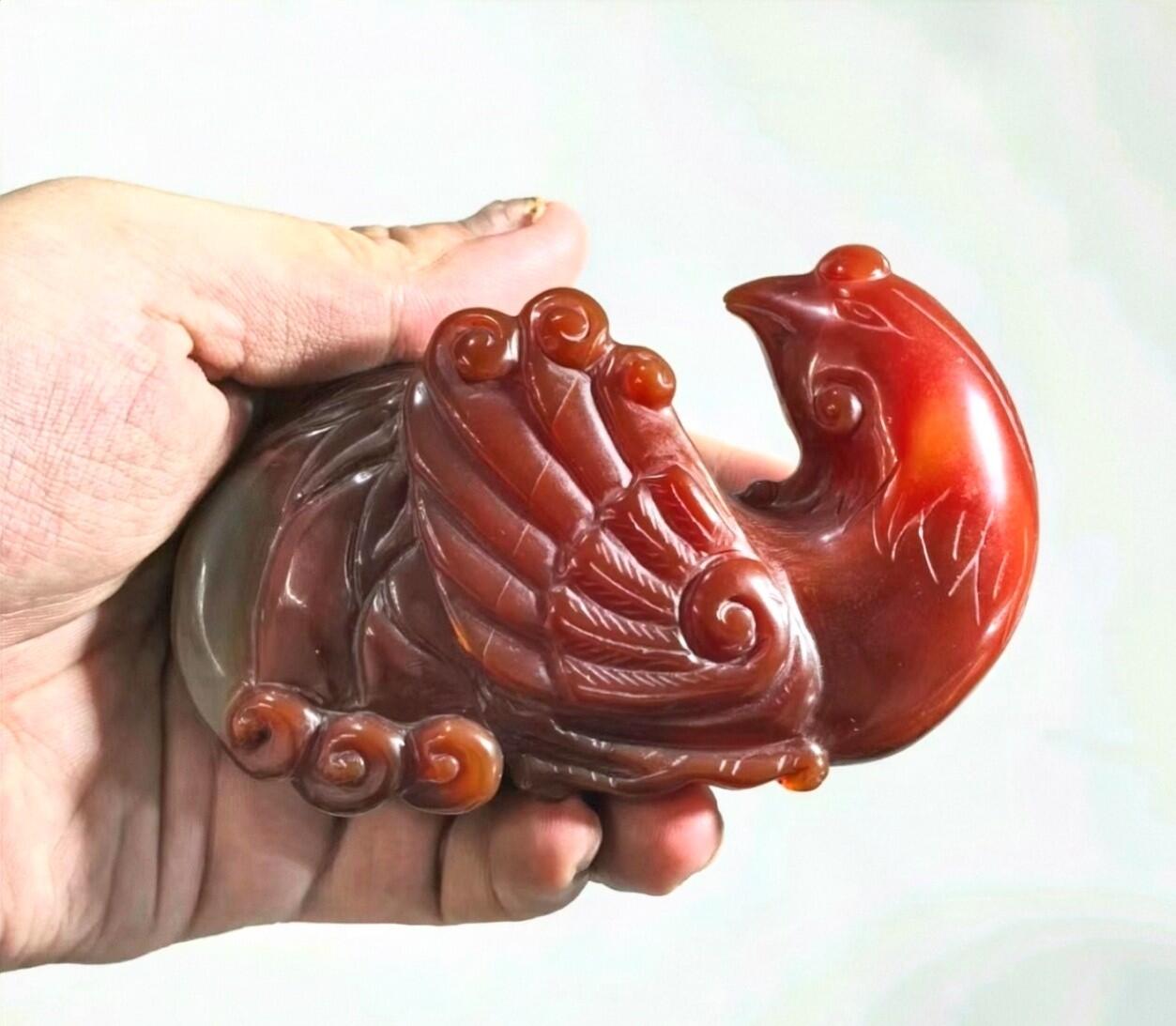 兰馨堂竹雕专场 民国创汇玛瑙雕凤凰卧凤摆件笔架  