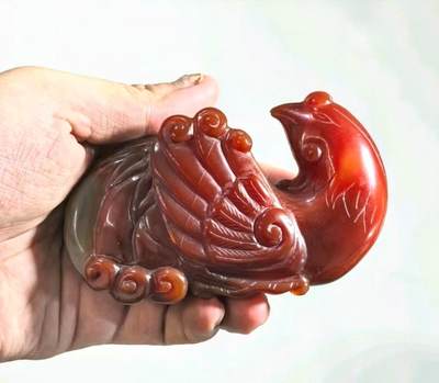 民国创汇玛瑙雕凤凰卧凤摆件笔架  