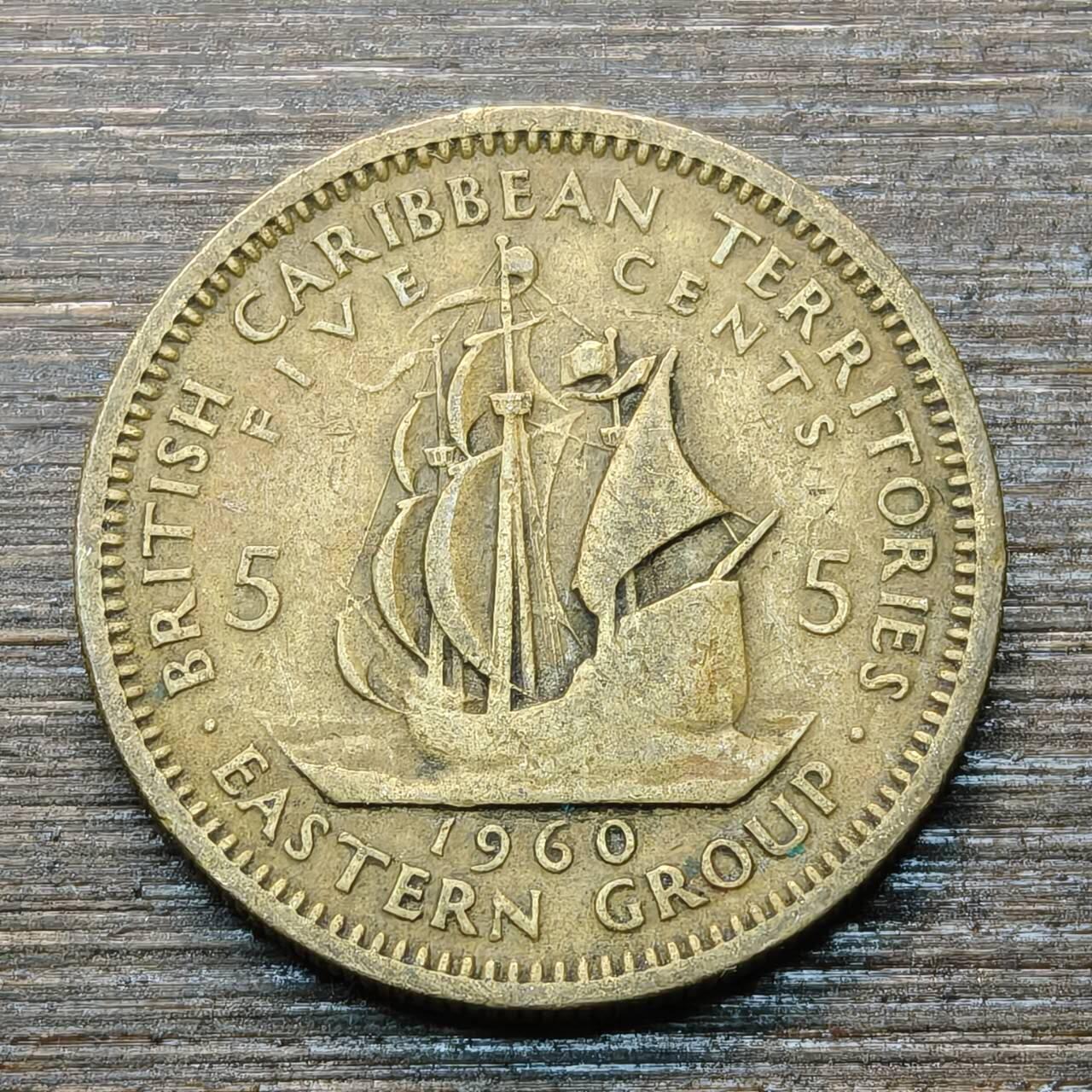 【本场4.12号发货】★第145★散币专场 不寄存，30包邮。不满30元，支付5元运费。《接受代拍 代送NGC评级》 8【无寄存】英属东加勒比  1960年  5分 镍黄铜币