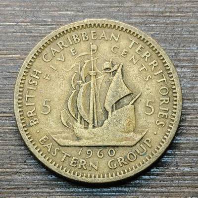 【本场4.12号发货】★第145★散币专场 不寄存，30包邮。不满30元，支付5元运费。《接受代拍 代送NGC评级》 - 8【无寄存】英属东加勒比  1960年  5分 镍黄铜币