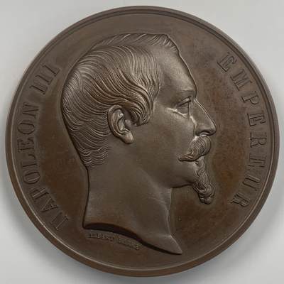 掌中浮雕-藏着的欧洲第052场 - 1858年拿破仑一世骑马雕像在瑟堡落成铜章 ，59.55 mm，原盒