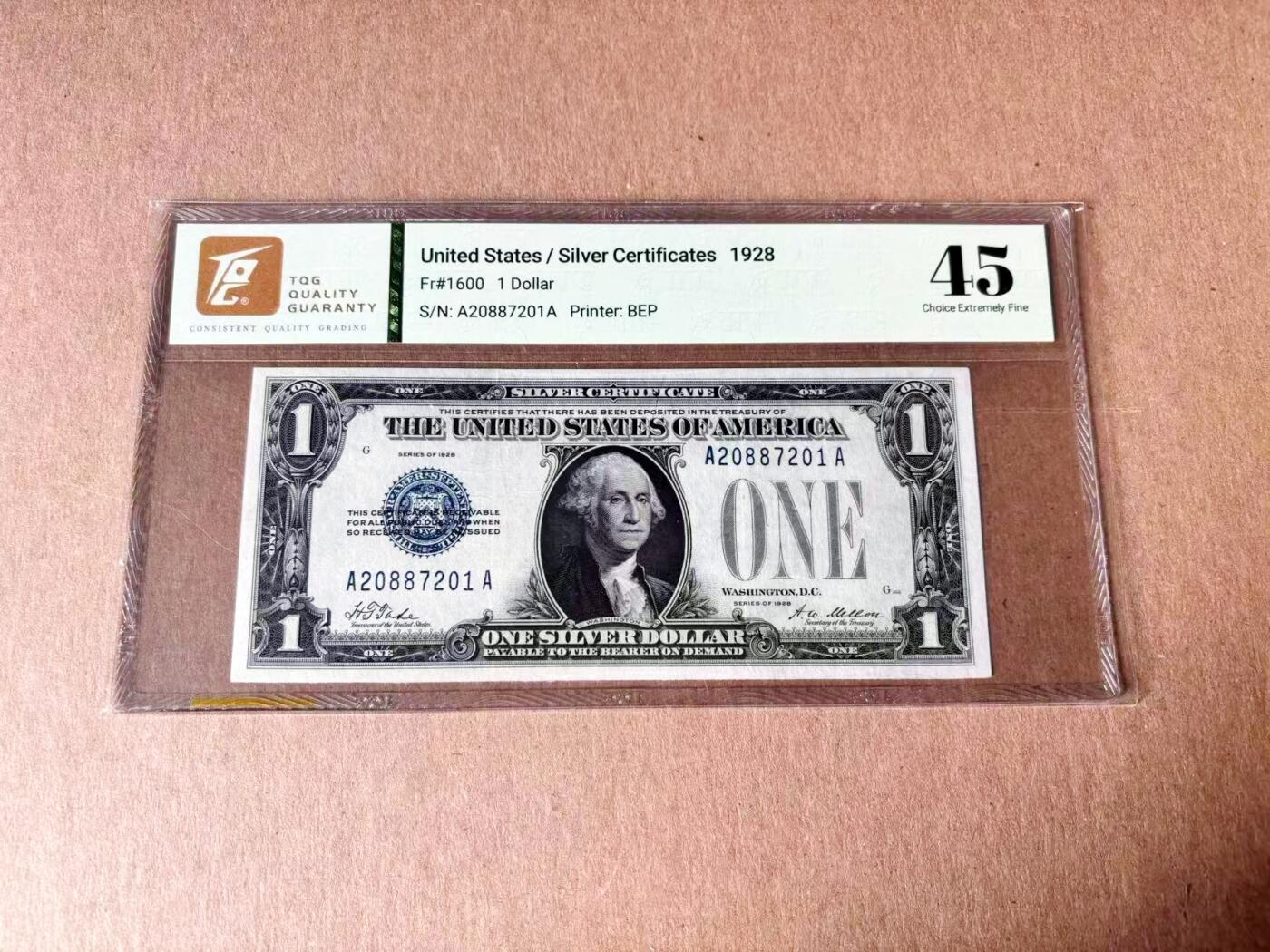 【Blue Auction】世界纸币精拍第782期——18级TOP拍卖/信誉/品质/专业/高效💫 美国1928年1美金 银币券 AA冠 TQG45