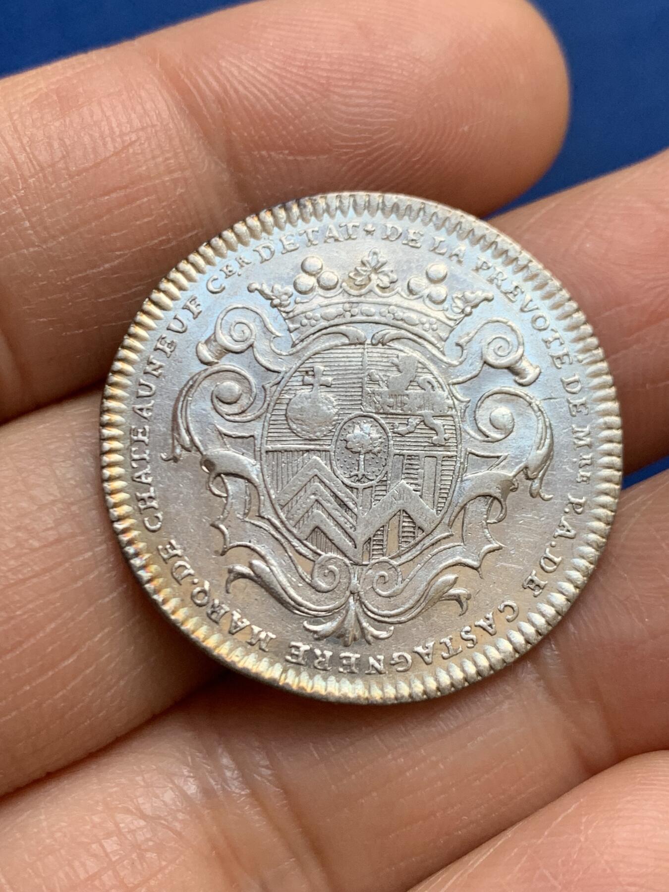 《竞宝斋》第465场 周日，周一，周二，3场连拍 （全场包邮）欢迎送拍 法国法兰西岛城镇银质代币，7.19g，29mm