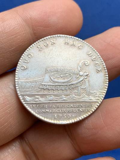 《竞宝斋》第465场 周日，周一，周二，3场连拍 （全场包邮）欢迎送拍 - 法国1750年路易十五头像波尔多商会银质代币，9.82g，29.8mm