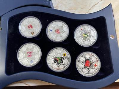 第190期拍卖 - 澳大利亚2001年1澳元X6精制彩色子母银套币 澳大利亚百年联邦州纪念-各州花卉 999银1盎司X6 发行量：1500 盒证全（盒坏）