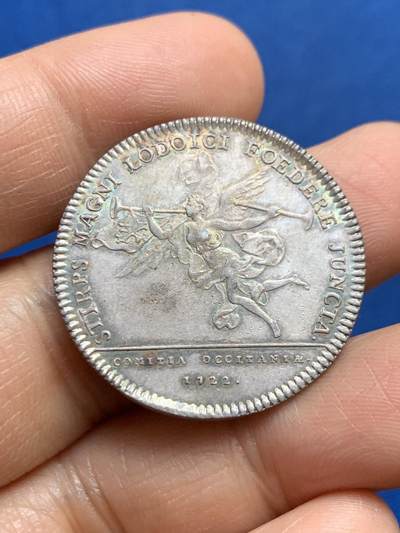 《竞宝斋》第465场 周日，周一，周二，3场连拍 （全场包邮）欢迎送拍 - 法国路易十五夫妇头像朗格多克州银质代币，9.58g，30.7mm