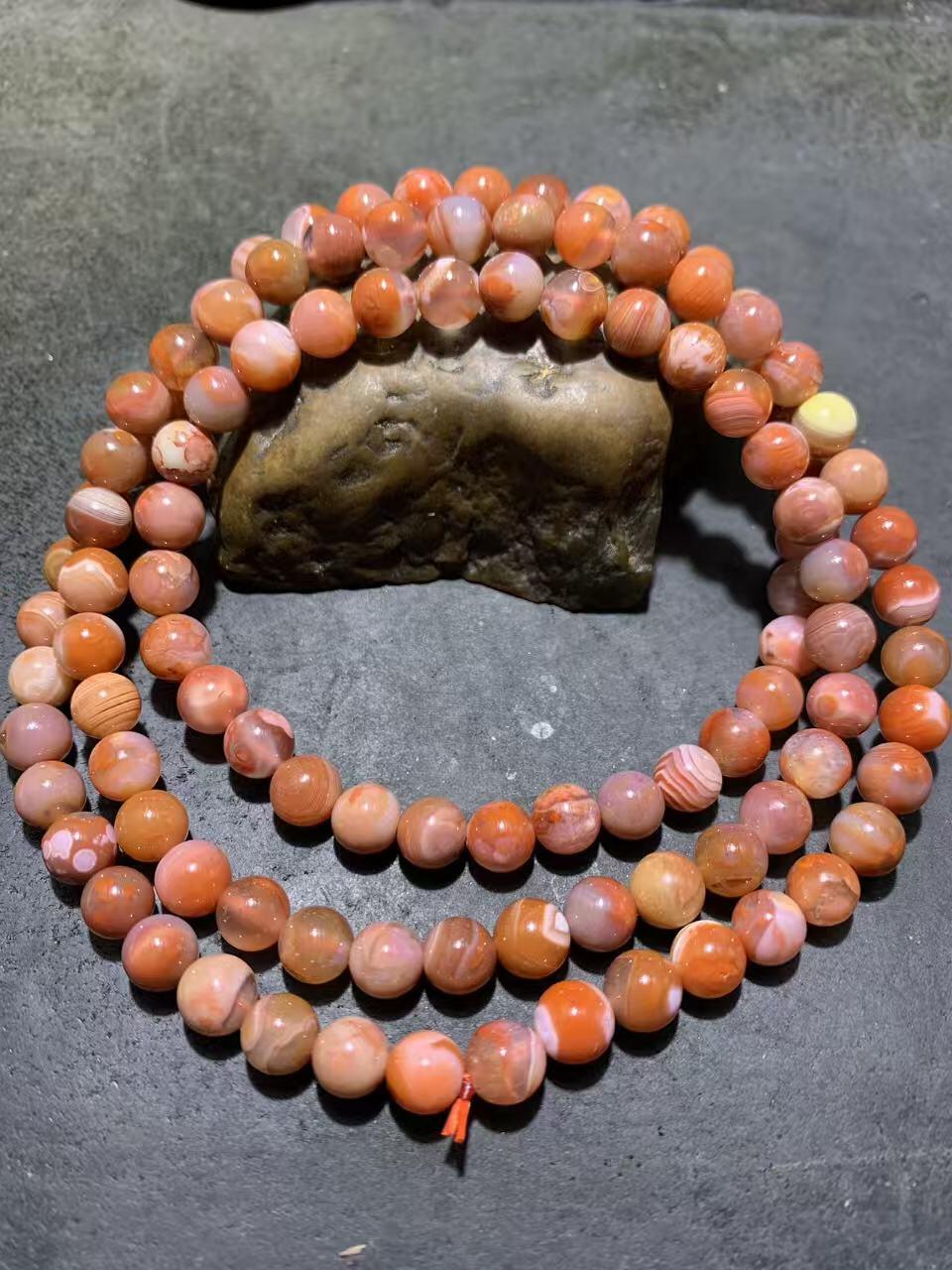 川料南红玛瑙柿子红冰飘108手串一条，