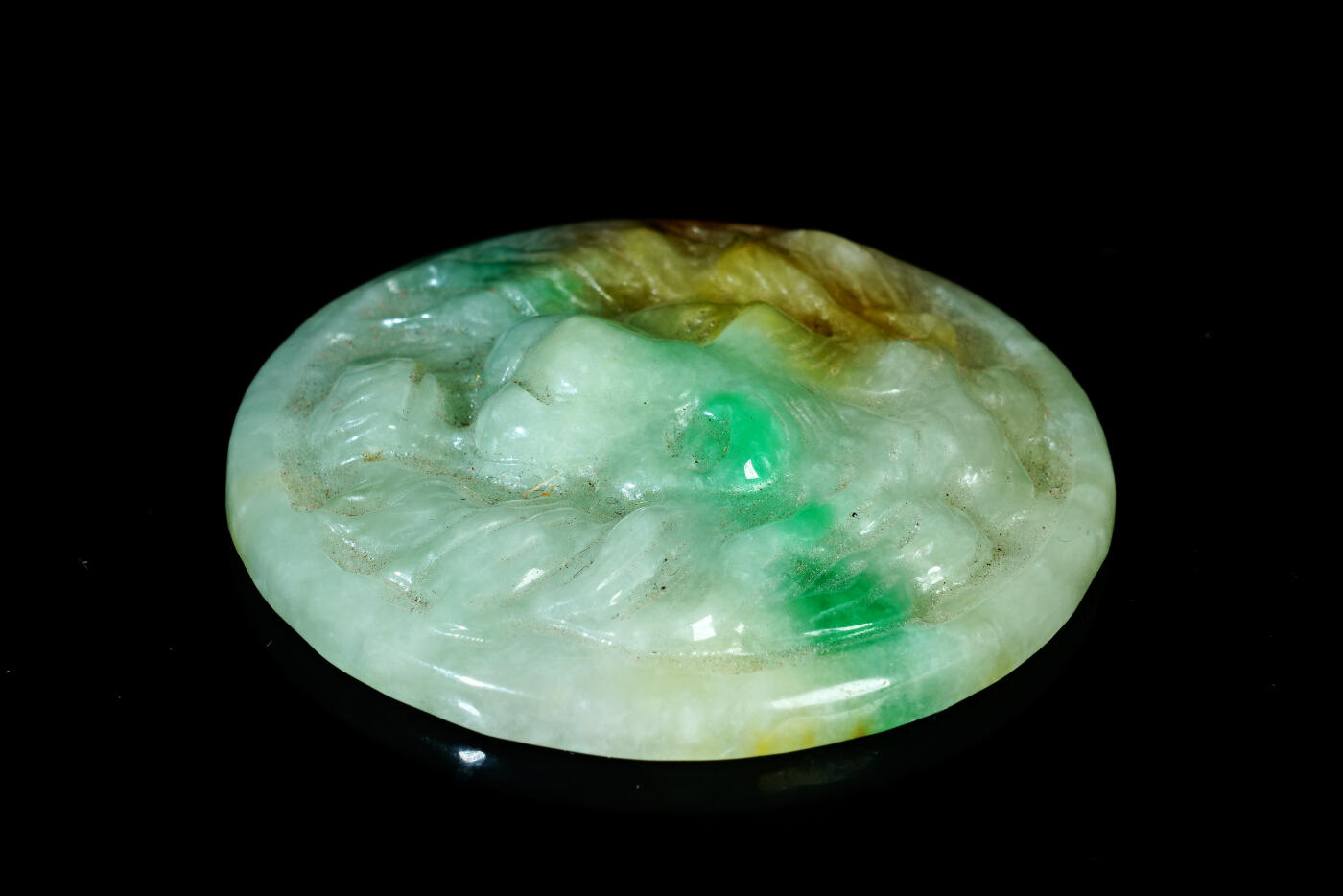 上海都达杂项专场十九（全场包邮） 天然三色彩翡翠（A货）精雕《狮子》挂件90-14