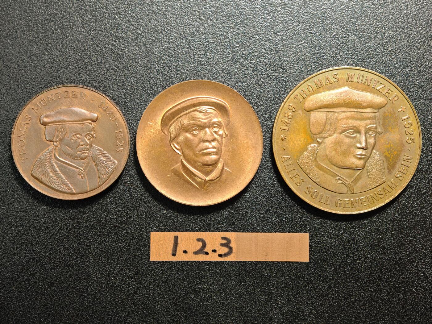【德藏】世界币章拍卖第164期（拍品征集中~欢迎藏友联系） 3枚一组 1975年 德国平民宗教改革家托马斯·闵采尔纪念铜章 详细尺寸请看拍品介绍