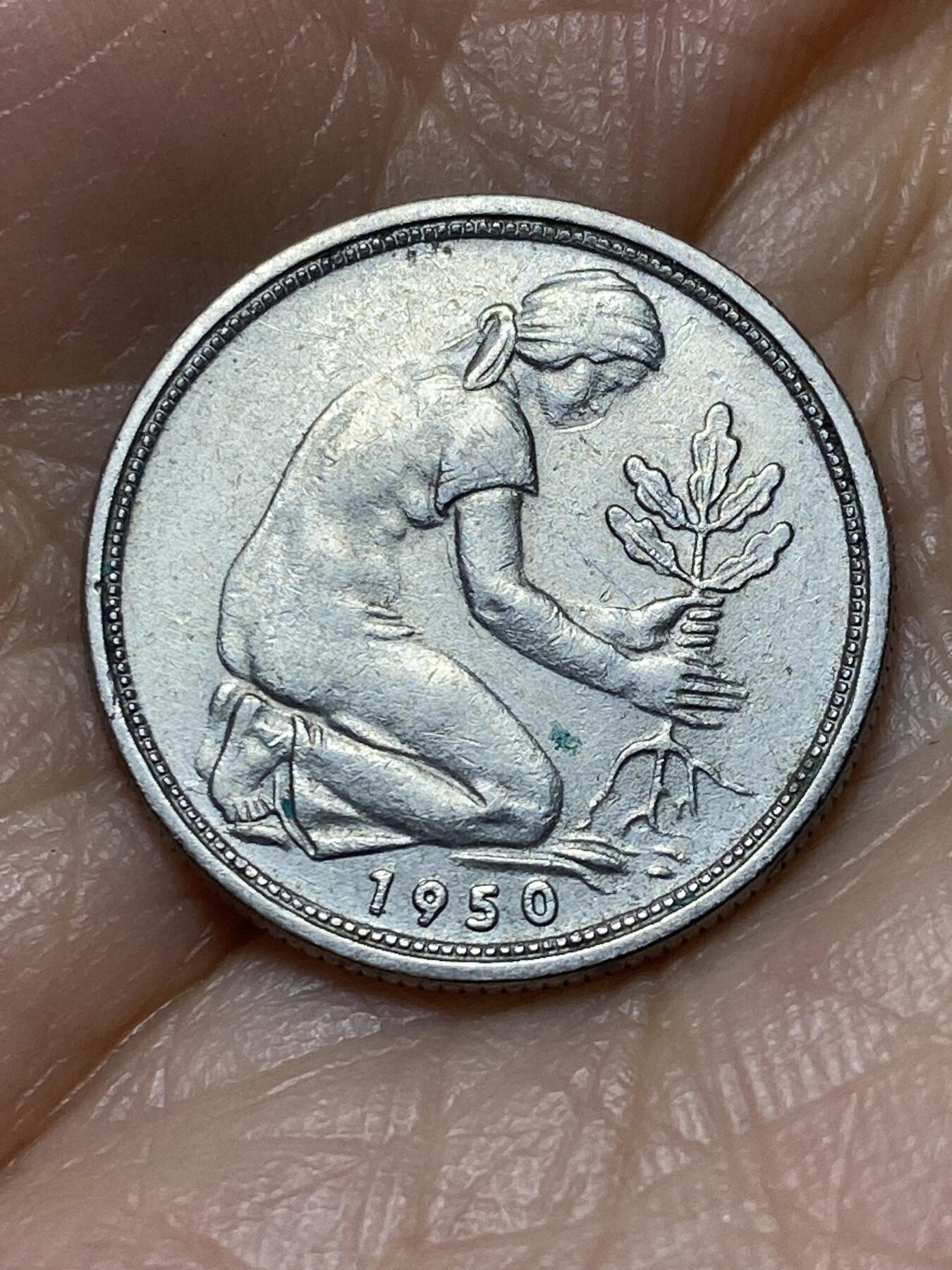 2026年第十九场(总第一百八十八场）外国好品散币场(免佣金) 德国🇩🇪1950年50芬尼(第二版齿边首发年，F标斯图加特造)