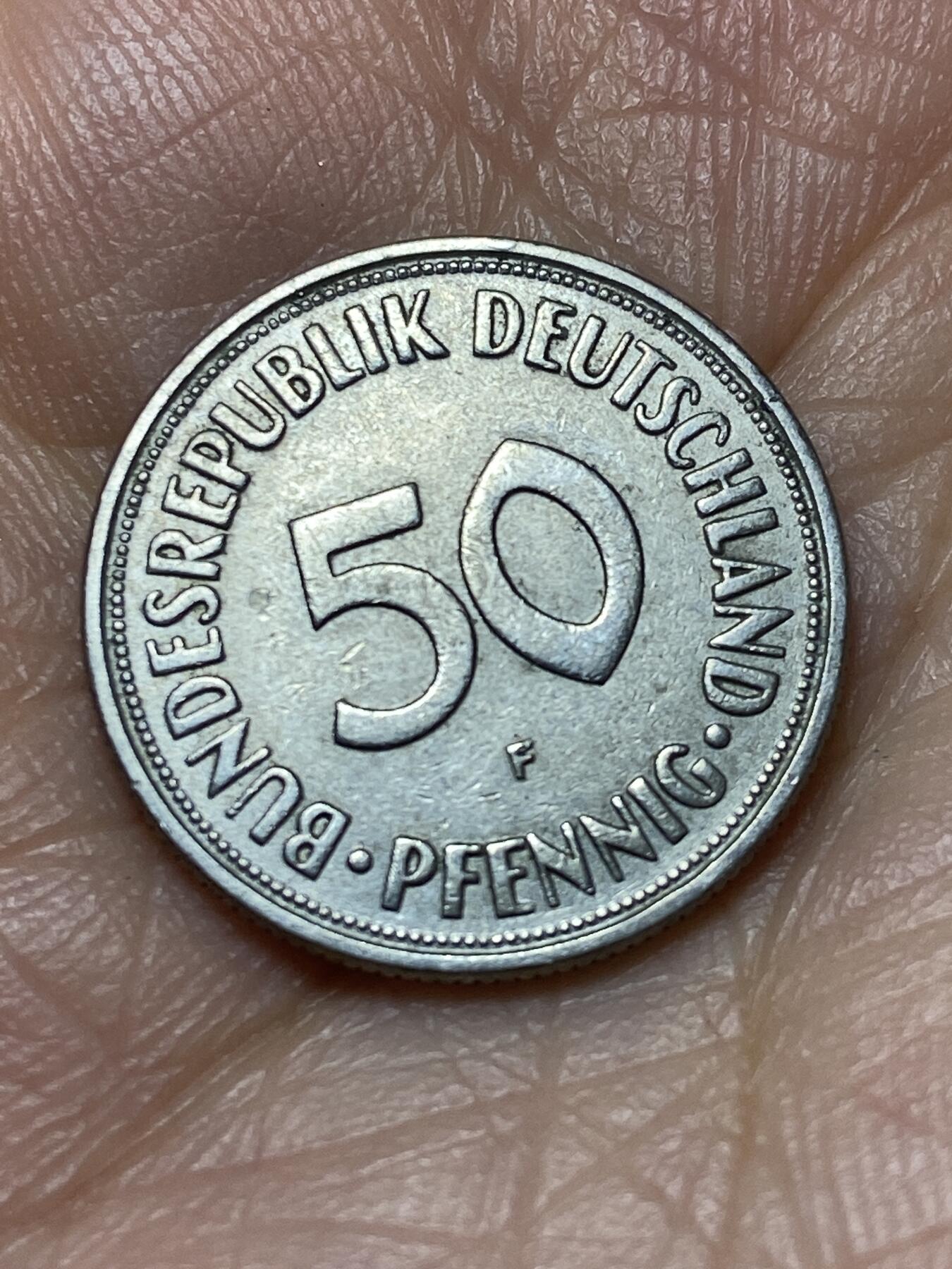 2026年第十九场(总第一百八十八场）外国好品散币场(免佣金) 德国🇩🇪1950年50芬尼(第二版齿边首发年，F标斯图加特造)