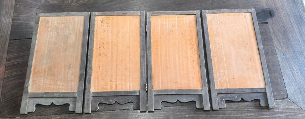 兰馨堂竹雕专场 老红木竹黄风景人物屏风摆件装饰品