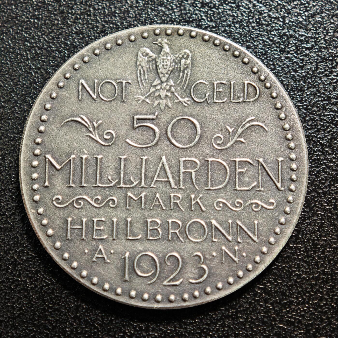 【德藏】世界币章拍卖第164期（拍品征集中~欢迎藏友联系） 1923年 德国紧急时期魏玛海尔布隆500亿马克铜币纪念章 直径约：35.3mm；重约：13.8g