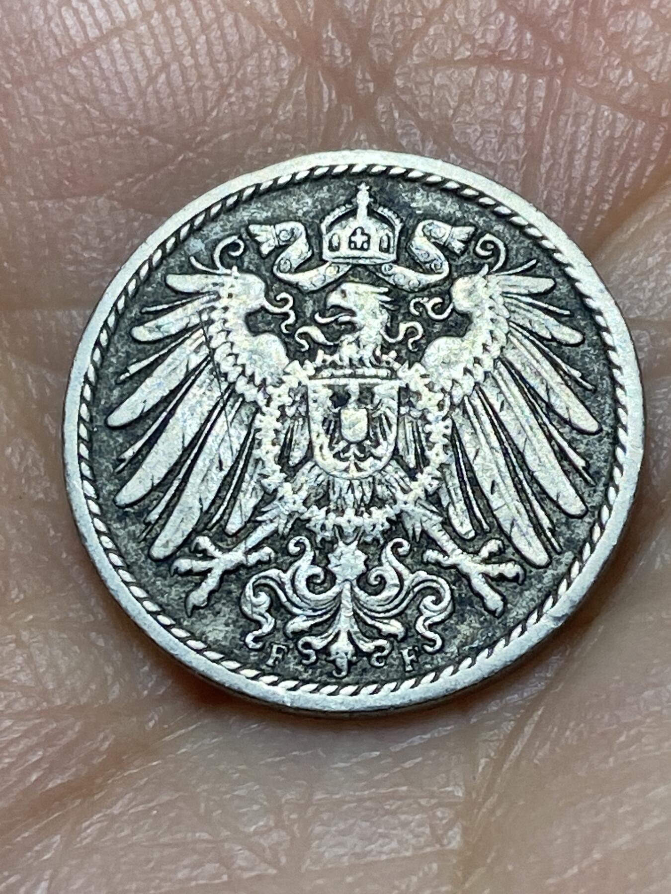 2026年第十九场(总第一百八十八场）外国好品散币场(免佣金) 德意志帝国1908年5芬尼(威廉二世时期，F标，斯图加特造)