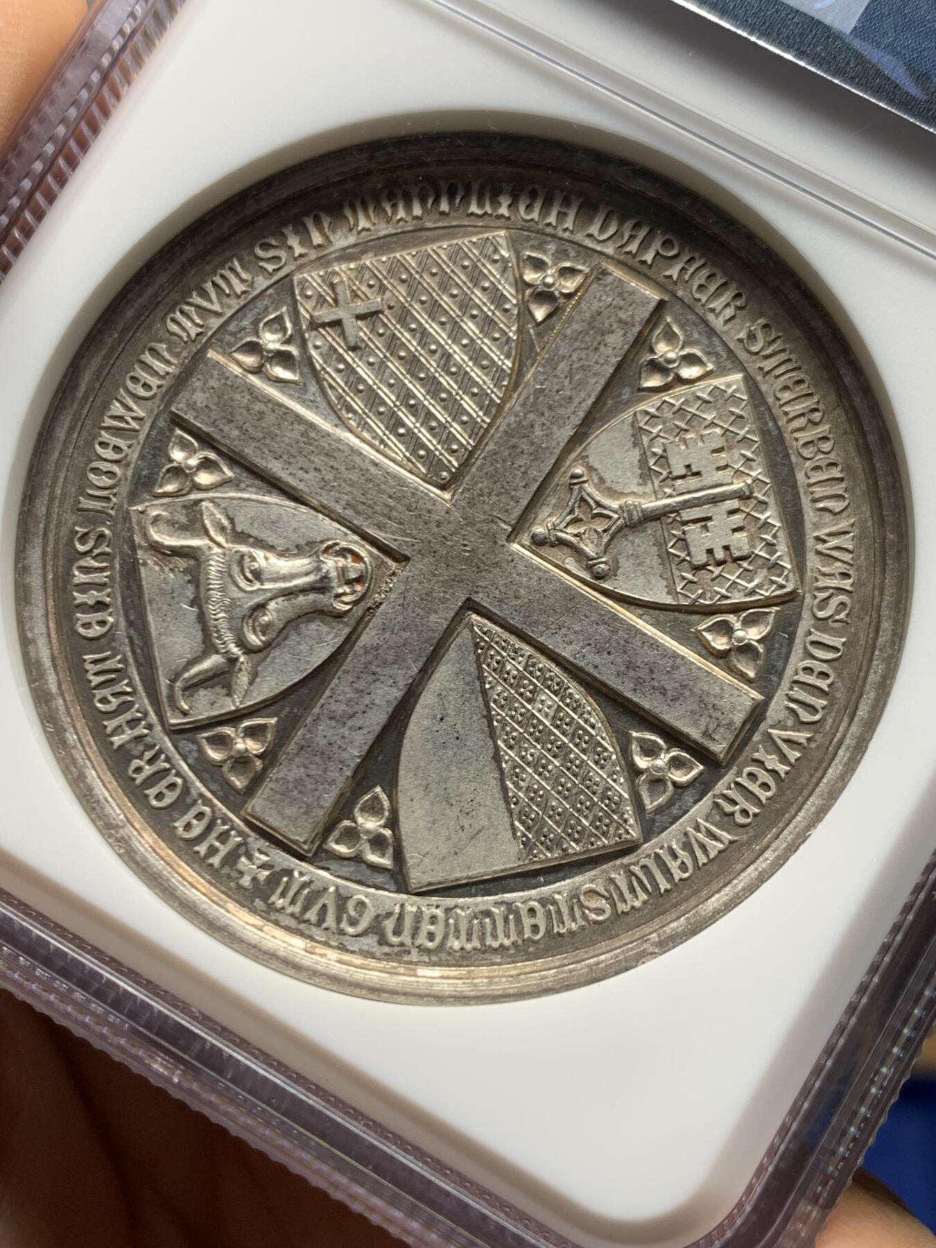 《竞宝斋》第465场 周日，周一，周二，3场连拍 （全场包邮）欢迎送拍 NGC MS63 瑞士1886年森帕赫战役胜利500周年纪念银章 加厚盒